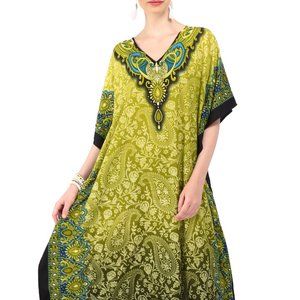 Miss Lavish London Kaftan Tunic Kimono Long Evening Dress One Size - Green